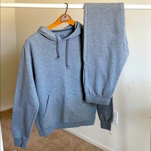 Grey Matching sweatshirt and sweatpants.